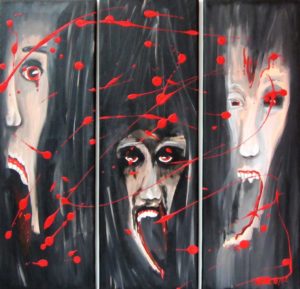 Titel: Three Faces of Horror - Trilogie | Künstler: Birgit Noll | Bildformat: je 60 x 20 cm | Technik: Acryl | Jahr: 2012 | Preis: 180€ | Katalognummer: 52 Teil 1 -3 |