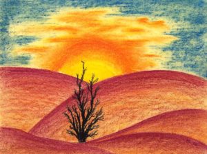 Titel: Bunte Wüste | Künstler: Renate Hadinger | Bildformat: 44,5 x 54,5 cm | Technik: Pastellkreide | Jahr: 2010 | Preis: 120€ | Katalognummer: 16 |