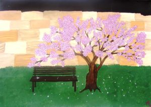 Titel: Blütenbaum | Künstler: Manuela Schmidt | Bildformat: 30 x 30 cm | Technik: Acryl, Buntstifte | Preis: 170 € | Katalognummer: 122