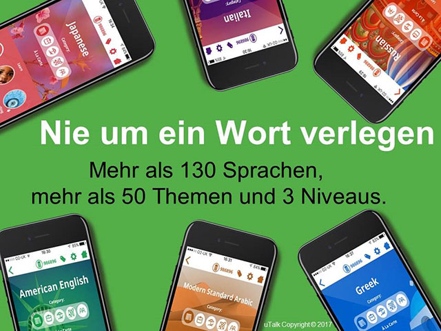 Text auf grünem Hintergrund mit Handys