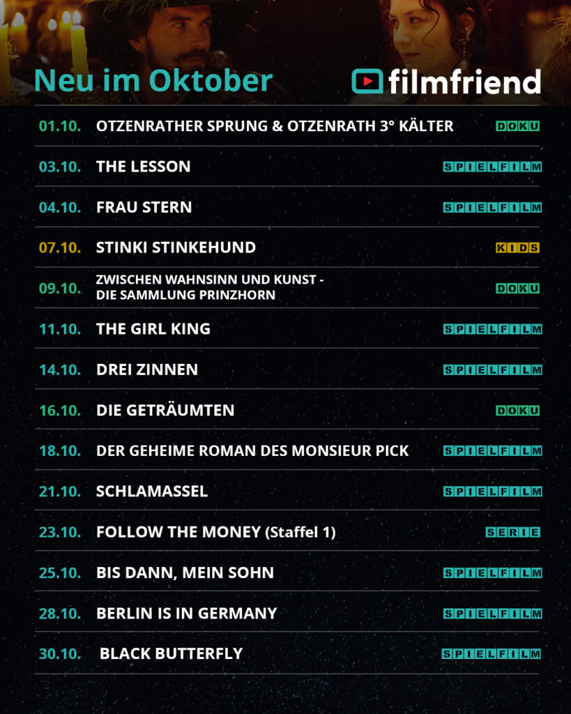 Liste mit Filmtiteln und Logo von filmfriend