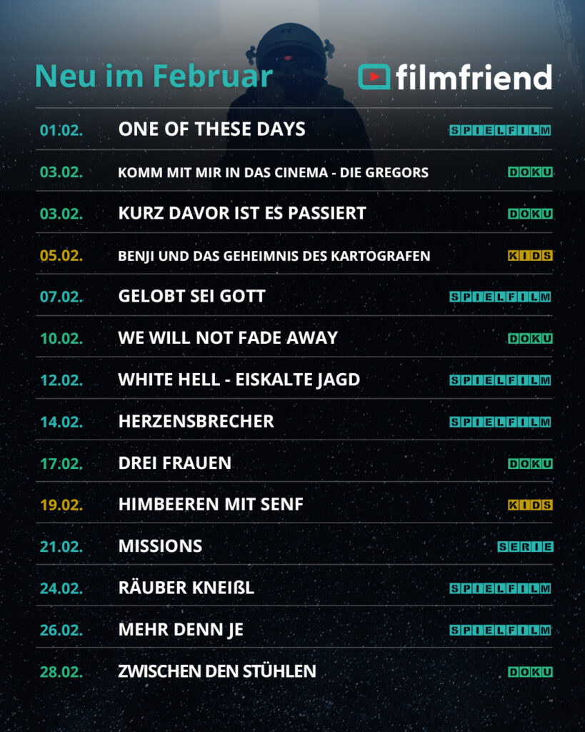 Liste mit Filmtiteln des Streamingdienstes filmfriend und dessen Logo in Abbildung
