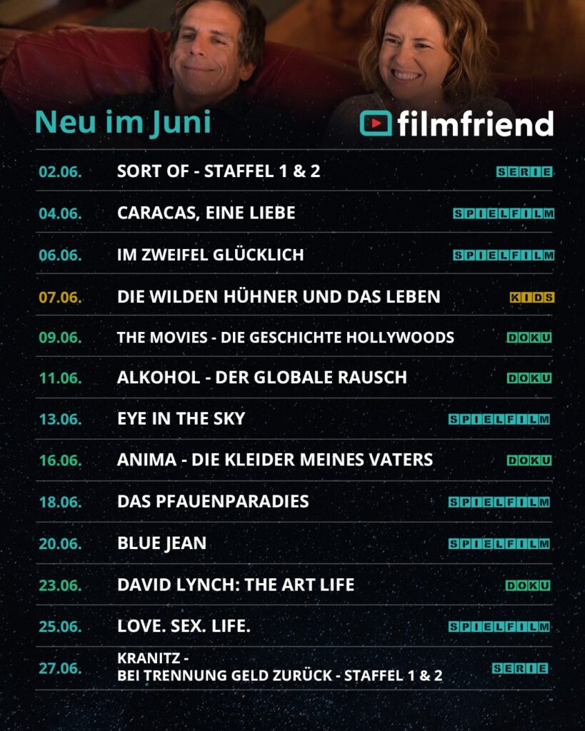 Plakat mit Liste neuer Filme auf filmfriend